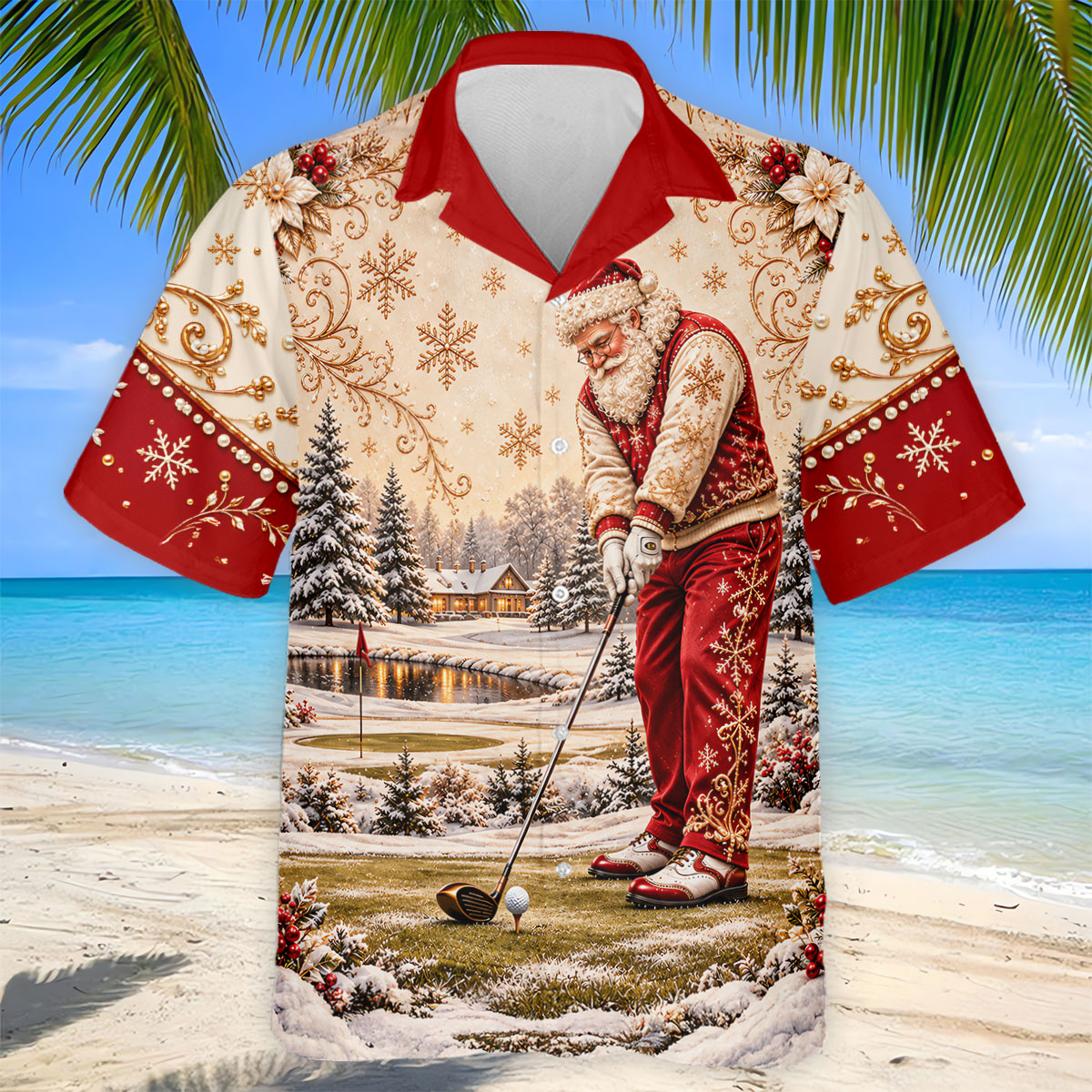 Christmas Vintage Santa Winter Golf Shirt, Golf Gifts For Men, Mens Golf Apparel