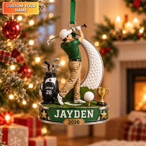 Custom Name Golf Swing Acrylic Ornament, Christmas Ornaments, Holiday Tree Decor