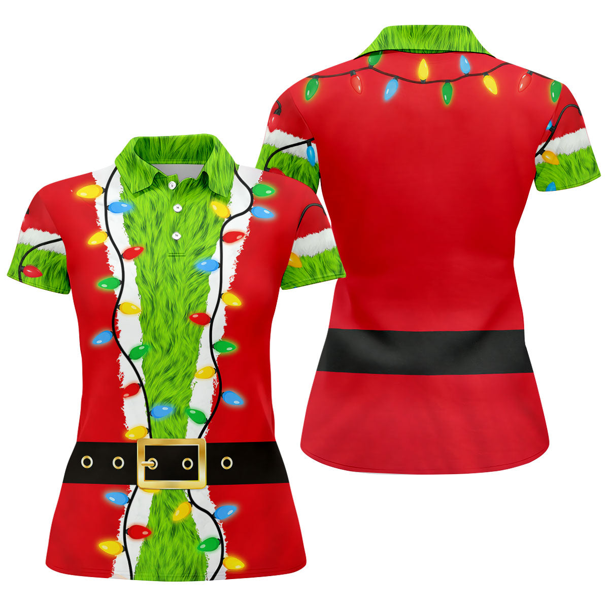 Christmas Green Furry Santa Suit Golf Shirt, Womens Golf Tops, Golf Gifts For Women