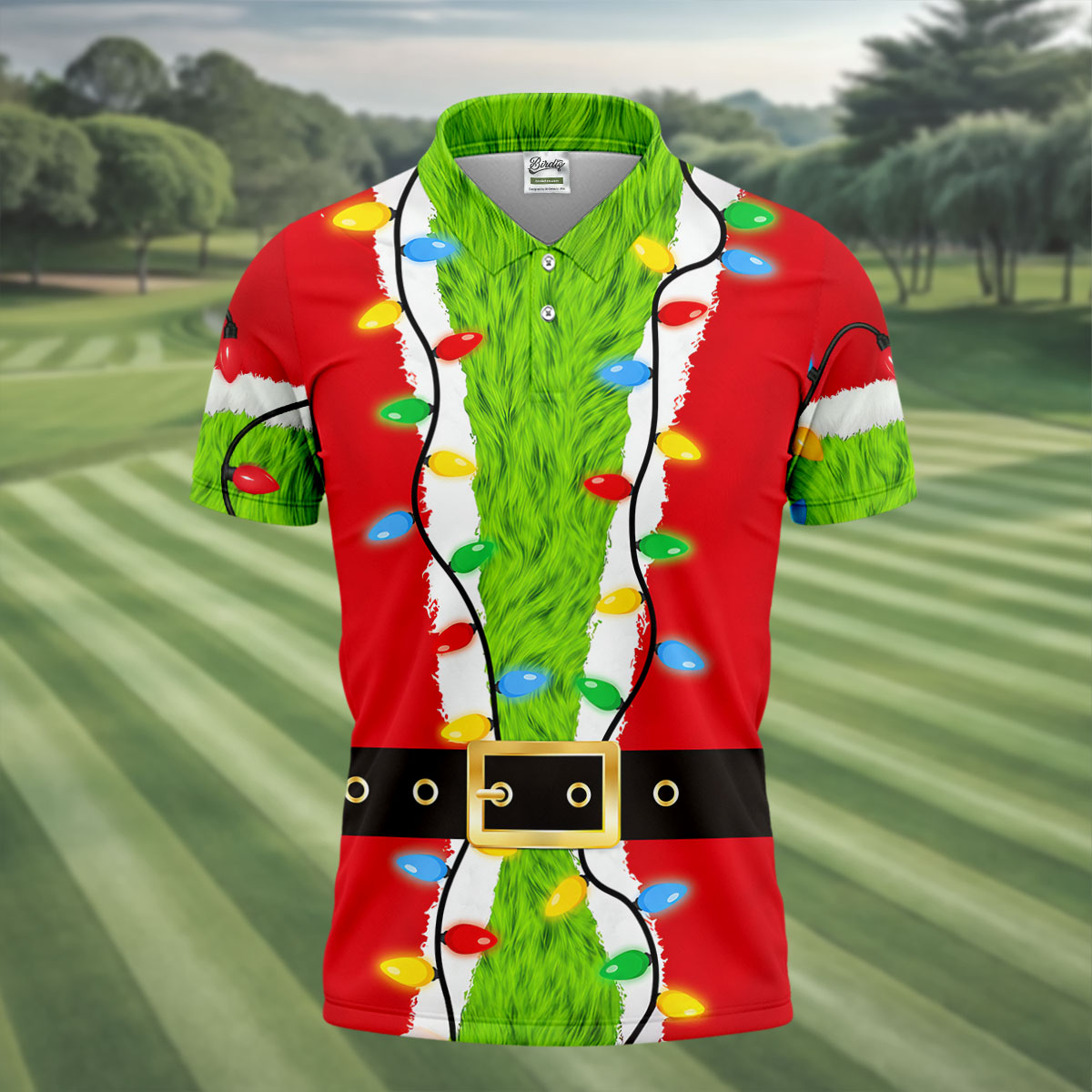 Christmas Green Furry Santa Suit Golf Shirt, Golf Shirts For Men, Golf Polo For Men