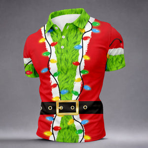 Christmas Green Furry Santa Suit Golf Shirt, Golf Shirts For Men, Golf Polo For Men