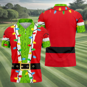 Christmas Green Furry Santa Suit Golf Shirt, Golf Shirts For Men, Golf Polo For Men