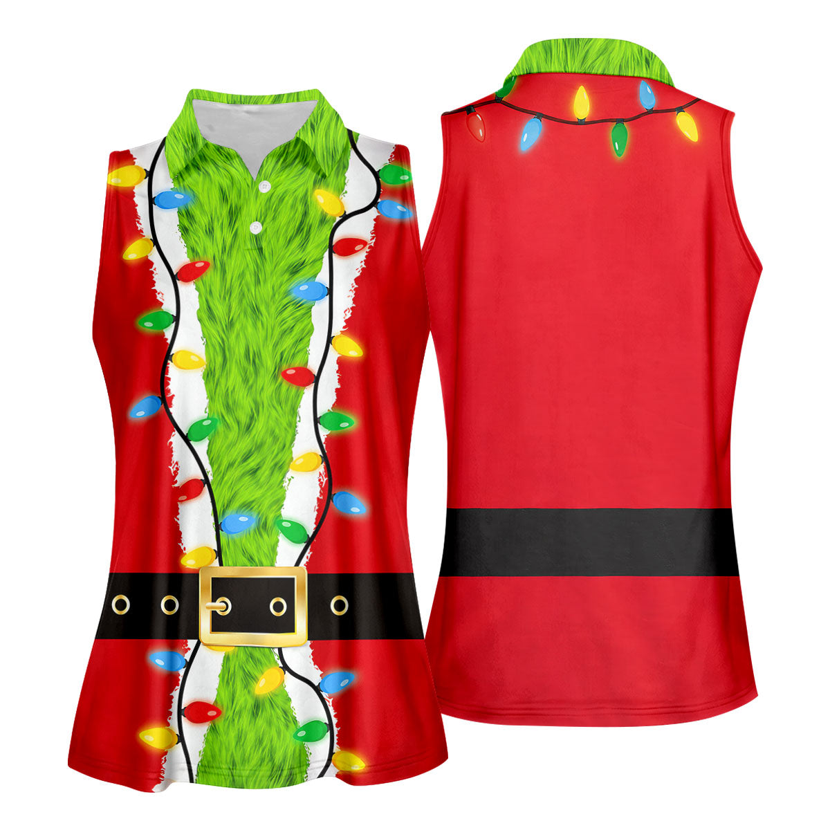 Christmas Green Furry Santa Suit Golf Shirt, Womens Golf Tops, Golf Gifts For Women