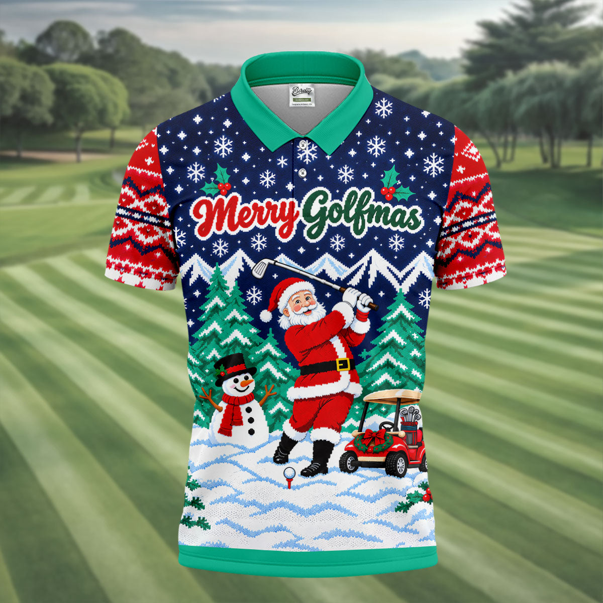 Christmas Merry Golfmas Santa Golf Shirt, Golf Shirts For Men, Mens Golf Clothing
