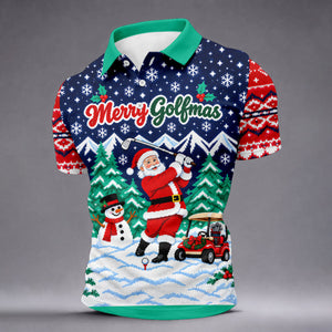 Christmas Merry Golfmas Santa Golf Shirt, Golf Shirts For Men, Mens Golf Clothing