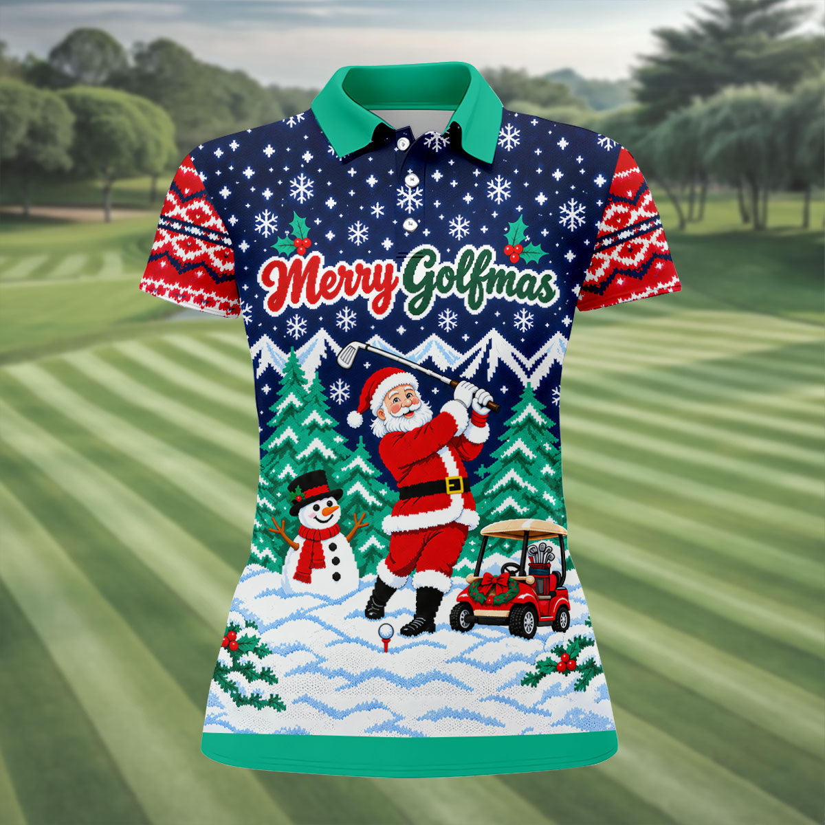 Christmas Merry Golfmas Santa Golf Shirt, Womens Golf Tops, Golf Shirts For Women