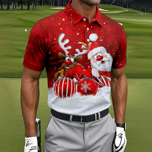 Christmas Santa Reindeer Snow Golf Shirt, Golf Shirts For Men, Golf Gifts For Men