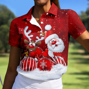 Christmas Santa Reindeer Snow Golf Shirt, Womens Golf Tops, Womens Golf Clothing