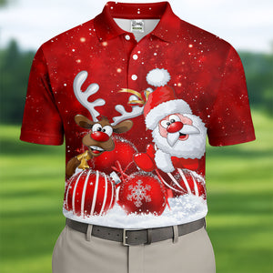 Christmas Santa Reindeer Snow Golf Shirt, Golf Shirts For Men, Golf Gifts For Men