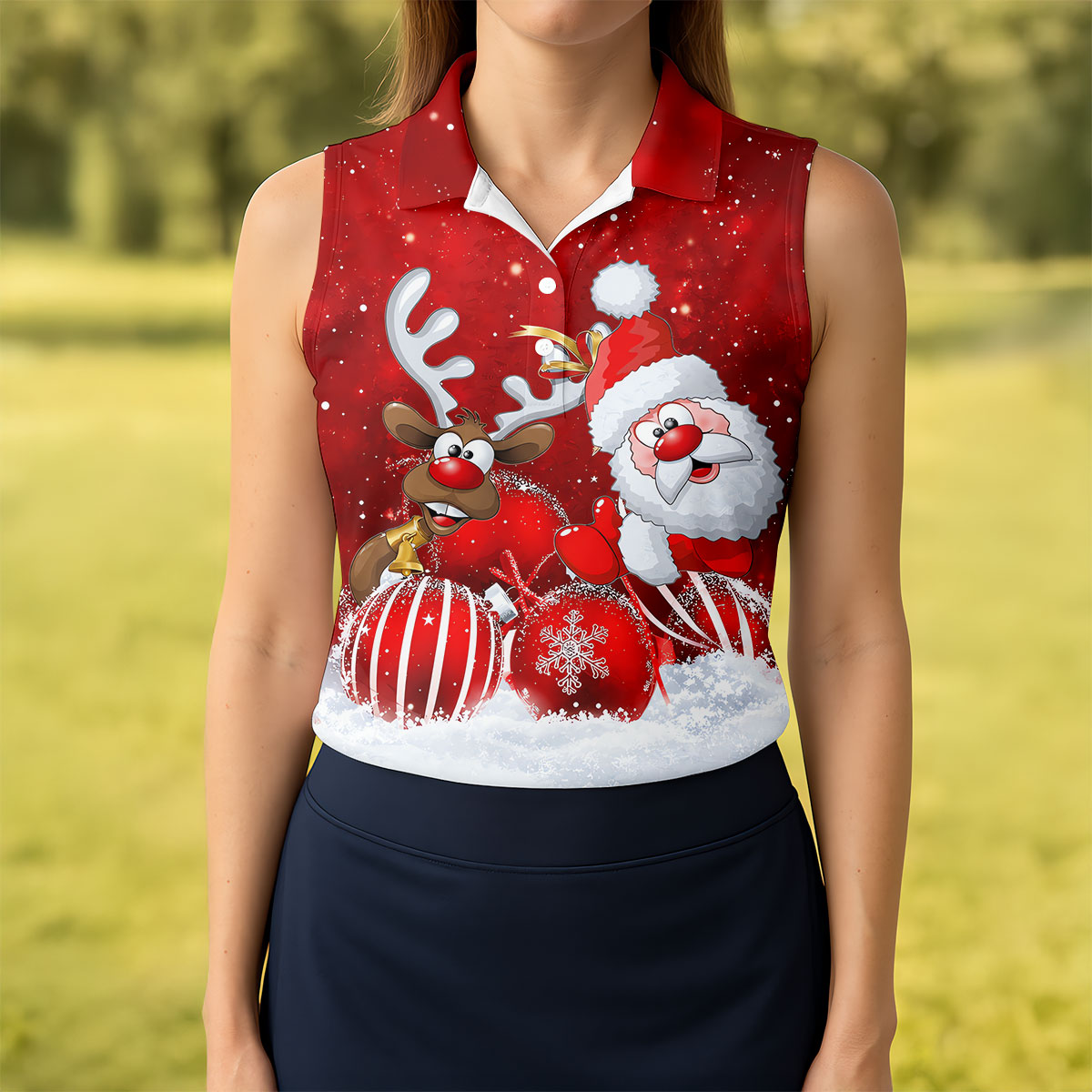 Christmas Santa Reindeer Snow Golf Shirt, Womens Golf Tops, Womens Golf Clothing