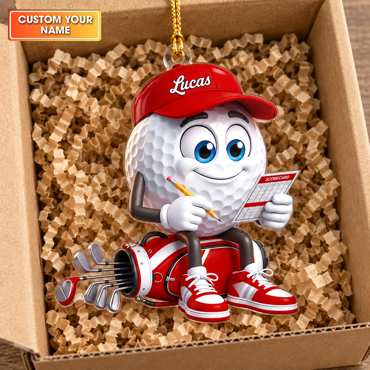 Custom Name Golf Scorecard Acrylic Ornament, Christmas Ornaments, Holiday Keepsake