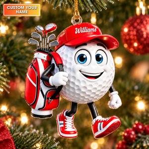 Custom Name Walking Golf Ball Acrylic Ornament, Christmas Tree Decor, Golfer Gifts
