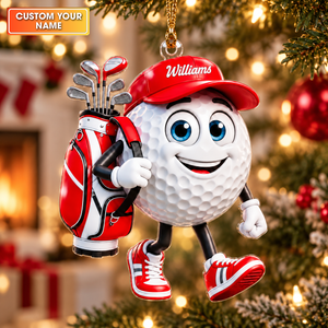 Custom Name Walking Golf Ball Acrylic Ornament, Christmas Tree Decor, Golfer Gifts