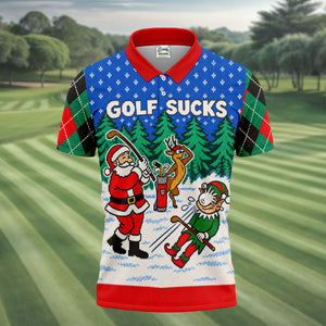 Christmas Golf Sucks Santa Golf Shirt, Mens Golf Shirts, Mens Holiday Golf Shirts