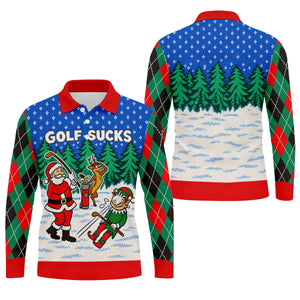 Christmas Golf Sucks Santa Golf Shirt, Mens Golf Shirts, Mens Holiday Golf Shirts
