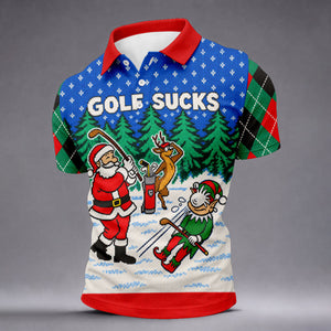 Christmas Golf Sucks Santa Golf Shirt, Mens Golf Shirts, Mens Holiday Golf Shirts
