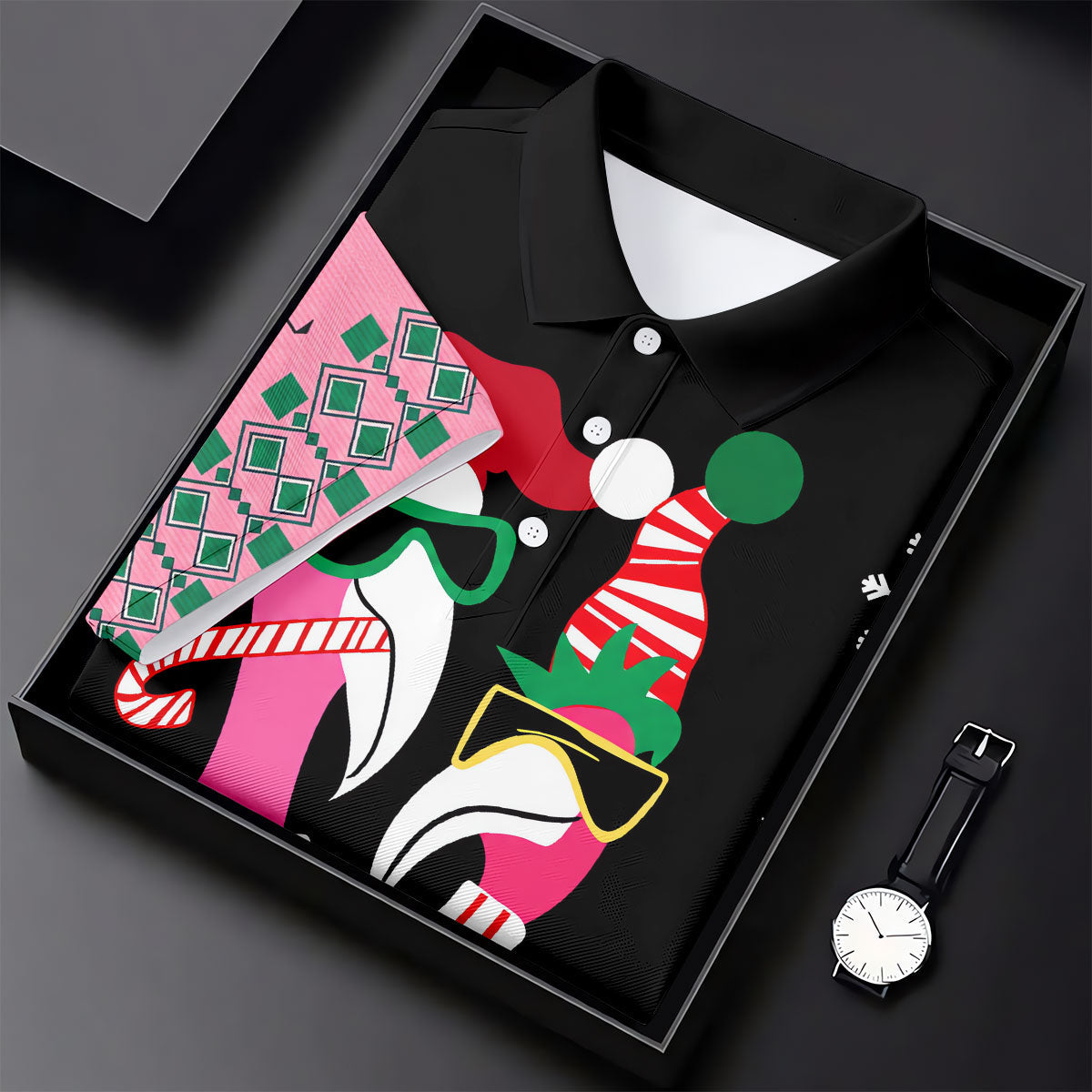 Pink flamingo Christmas pattern - Women - golf shirt detail 6