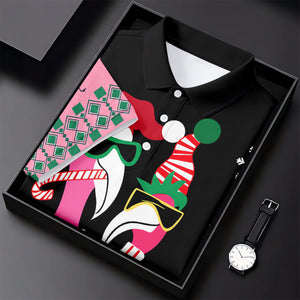 Pink flamingo Christmas pattern - Women - golf shirt detail 6