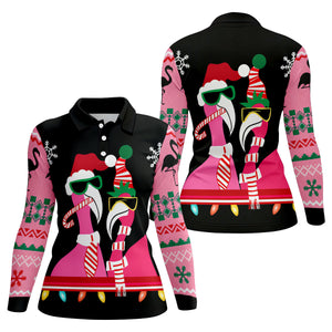 Pink flamingo Christmas pattern - Women - Long Sleeve Polo Shirt