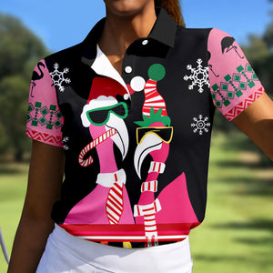 Pink flamingo Christmas pattern - Women - golf shirt detail 1