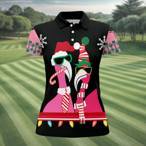 Pink flamingo Christmas pattern - Women - golf shirt detail 3