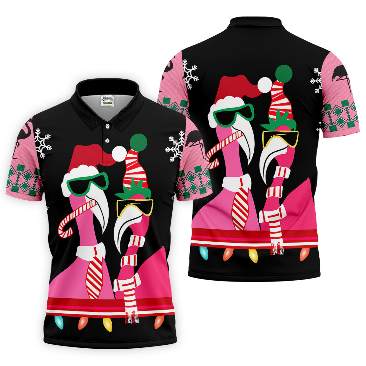 Pink flamingo Christmas pattern - Men - Polo Shirt🔥