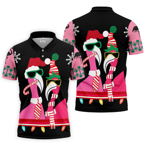 Pink flamingo Christmas pattern - Men - Polo Shirt🔥