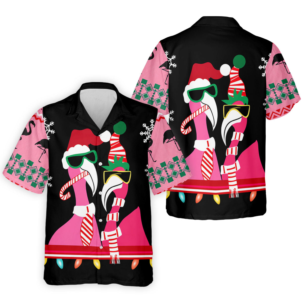 Pink flamingo Christmas pattern - Men - Hawaiian Shirt