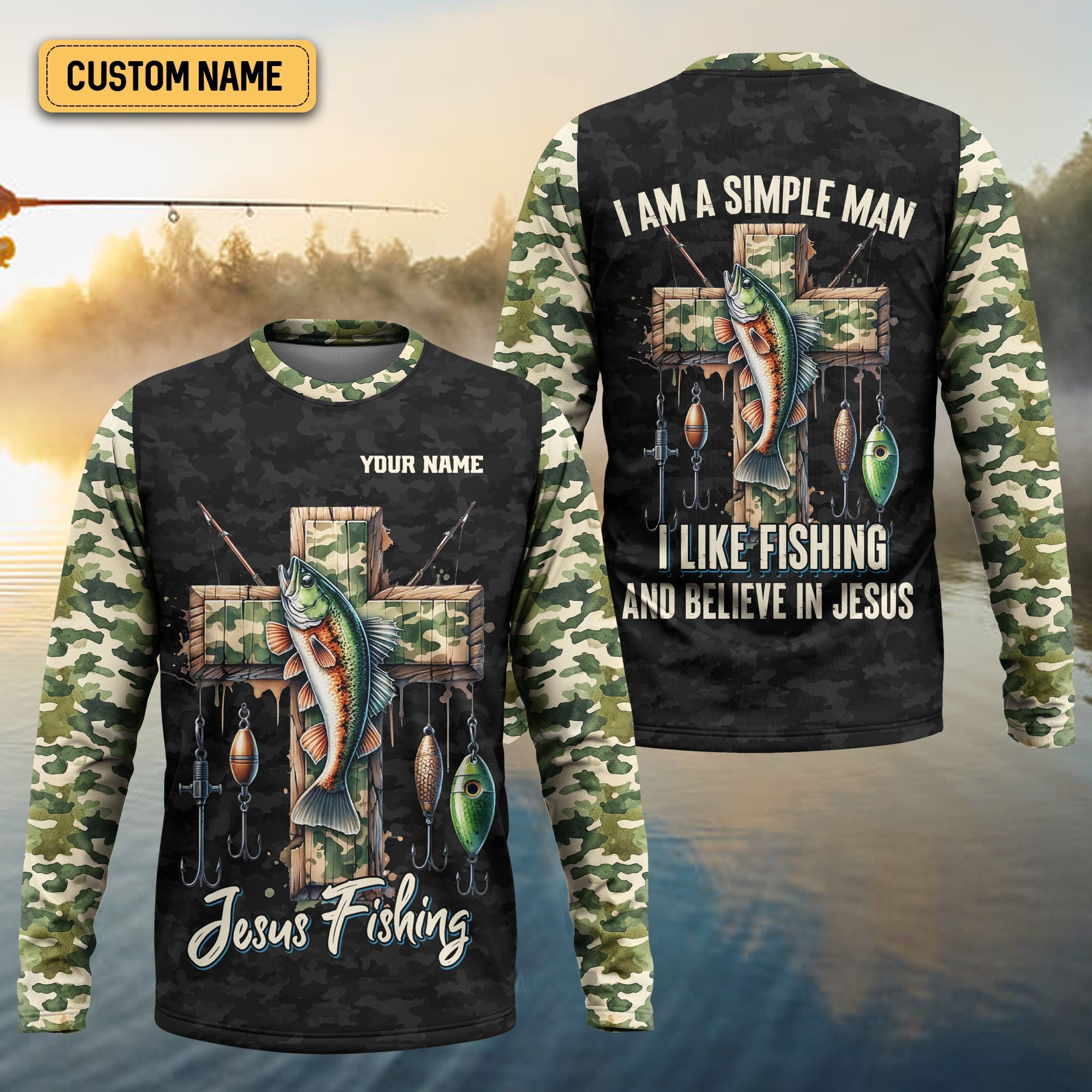I Like Fishing And Believe In Jesus, Camo Fishing Shirt, Fishing UPF Shirts, Jesus Fishing Shirt, Gift For Fishermen