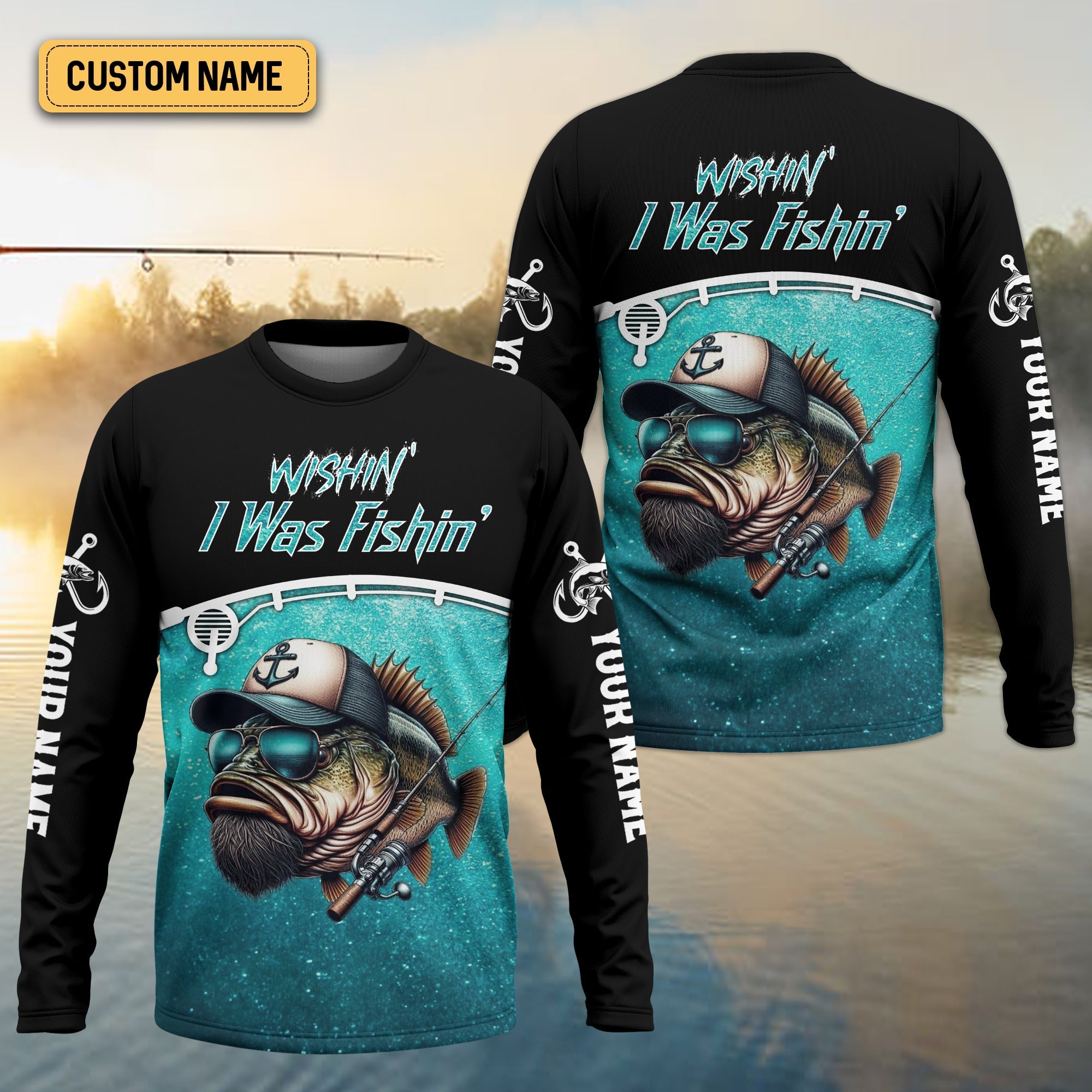 Wishin I Was Fishin UV Shirts For Men, Long Sleeve Fishing Shirts, Fishing UPF Shirts, Funny Fishing Shirt
