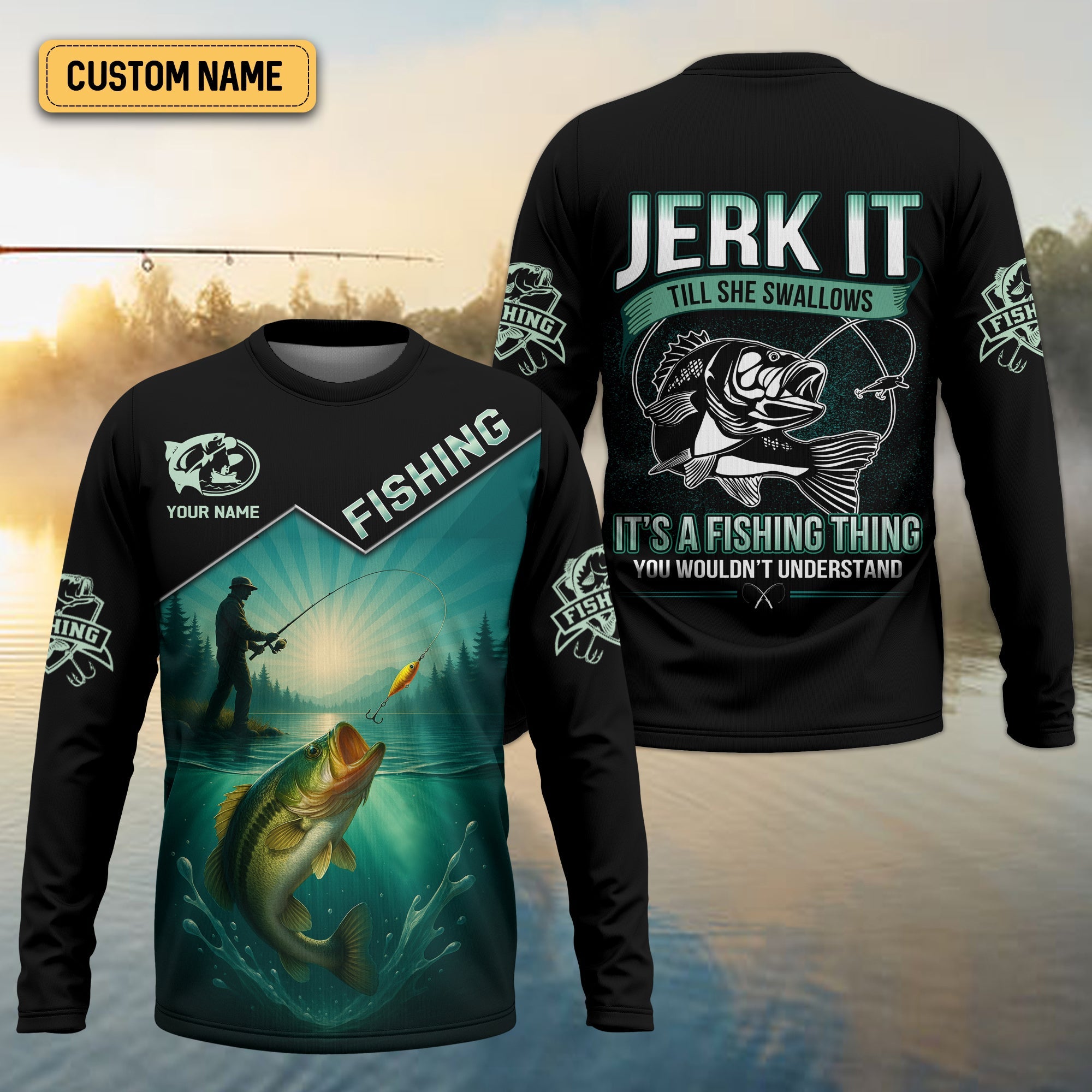 Jerk It Fishing Funny Shirt, Long Sleeve Fishing Shirts, SPF Shirts For Men, Men Long Sleeve Shirt