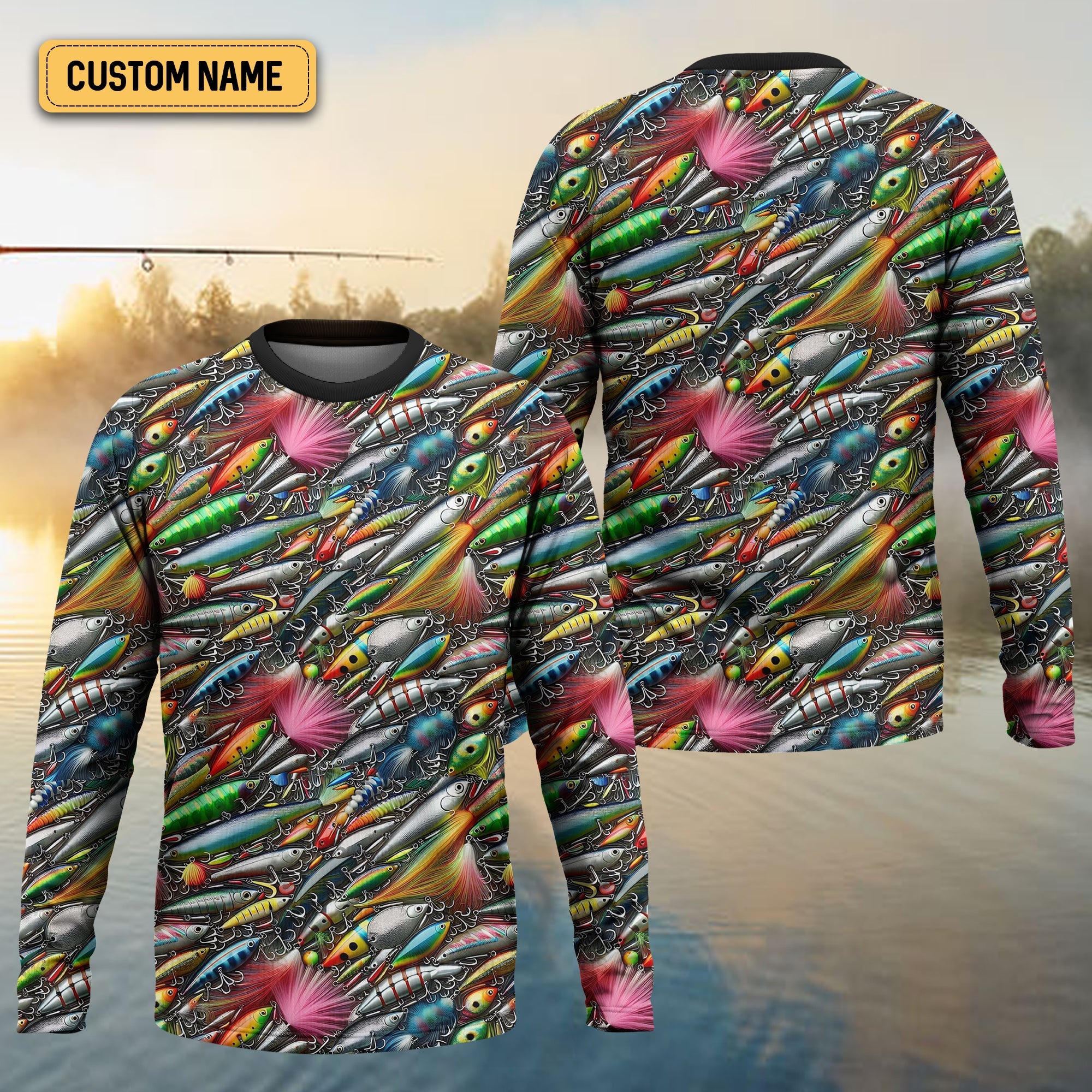 Colorful Fishing Lure SPF Shirts For Men, Long Sleeve Fishing Shirts, Hooded Sun Shirt, Mens Casual Shirts