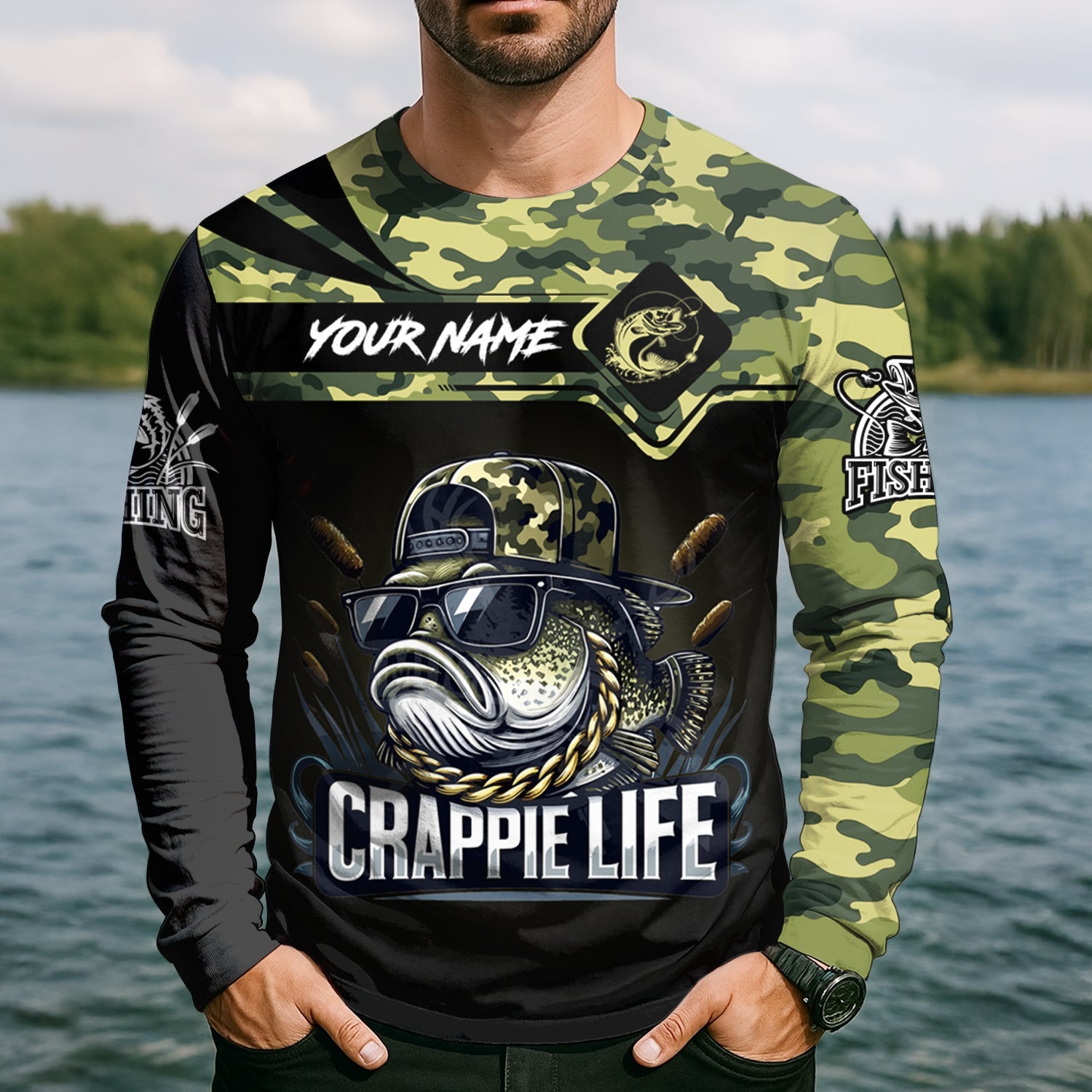 Camo Fishing Shirt, Fishing T-Shirts Funny, Hooded Sun Shirt, SPF Long Sleeve Shirts, Men Long Sleeve Shirt
