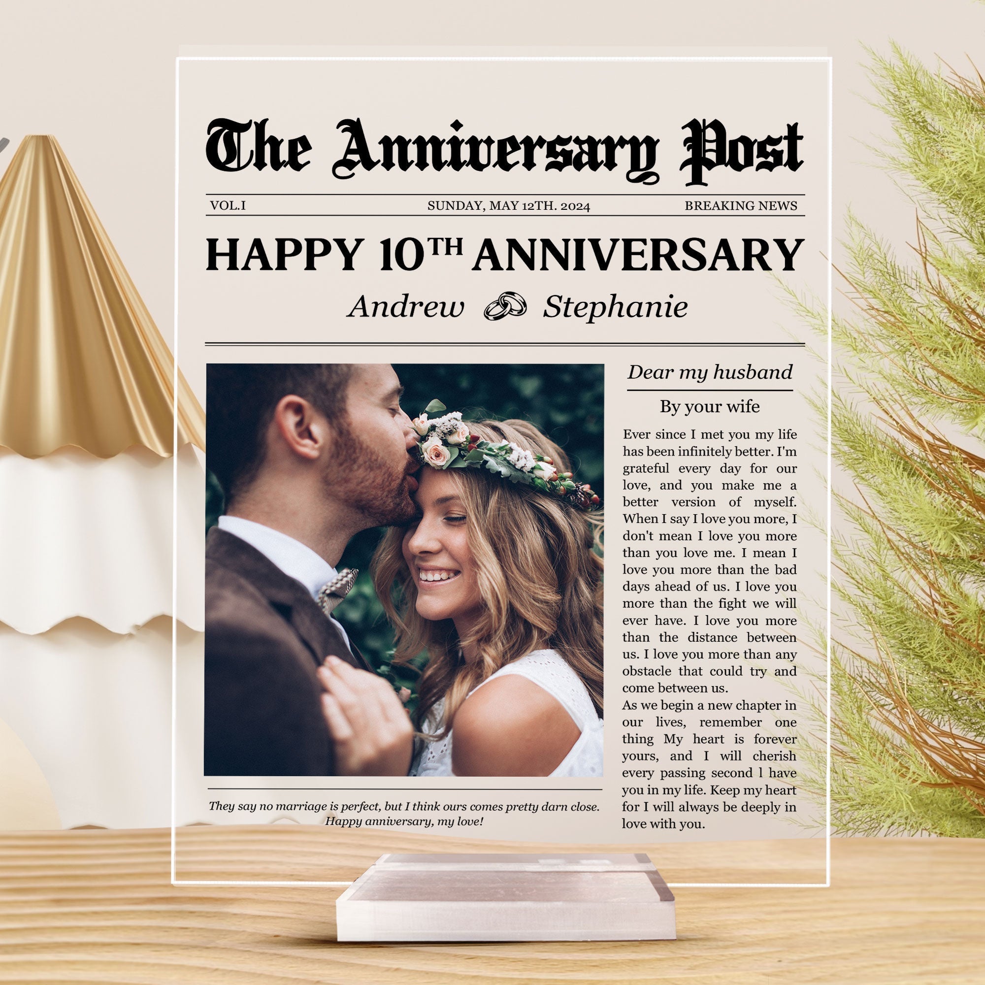 Custom Photo Happy Anniversary My Love Acrylic Plaque, Couple Valentine Gift, Personalized Gifts For Couples