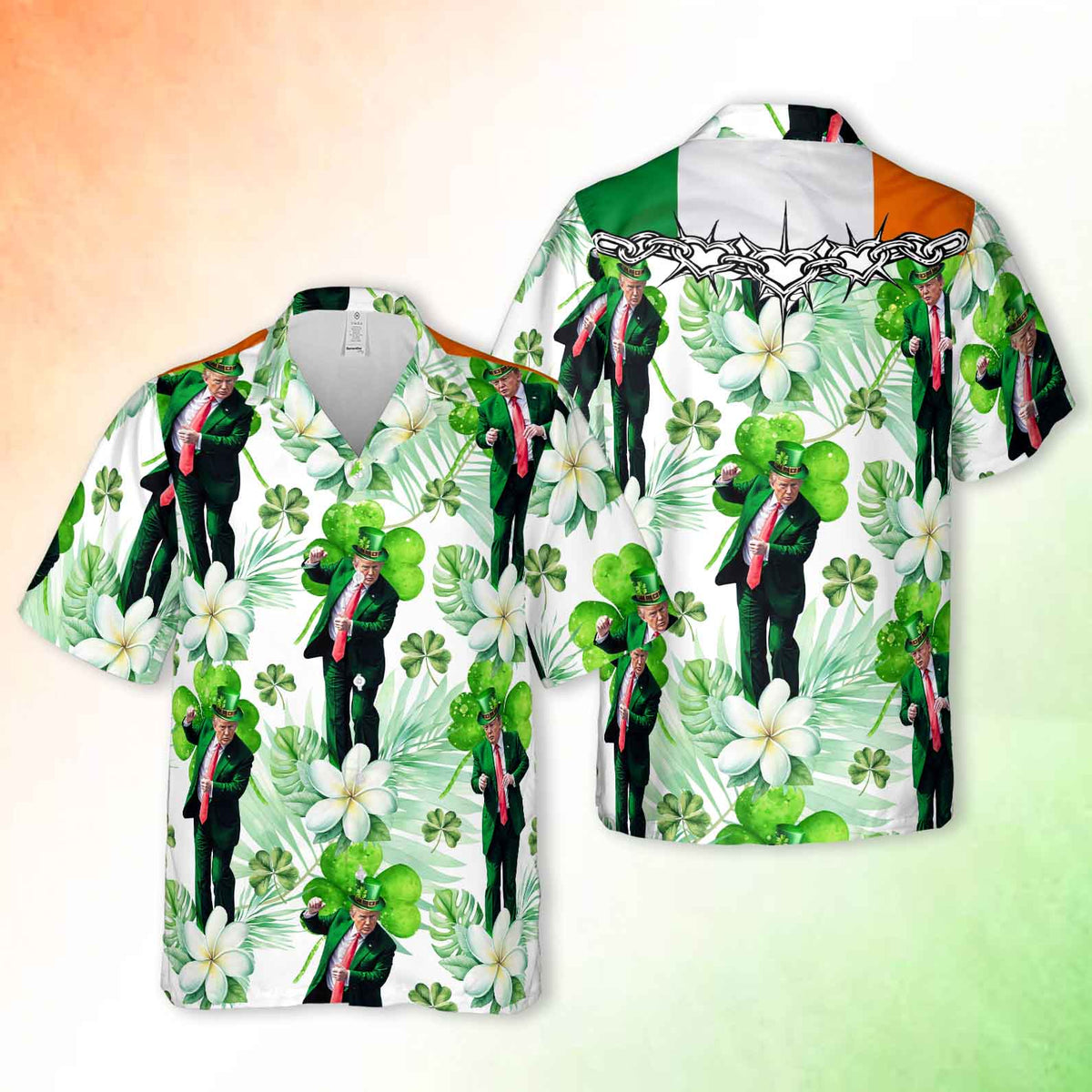 Trump Dancing Shamrock Hawaiian Shirt, Funny Political Shirt, St. Patrick's Day Shirt