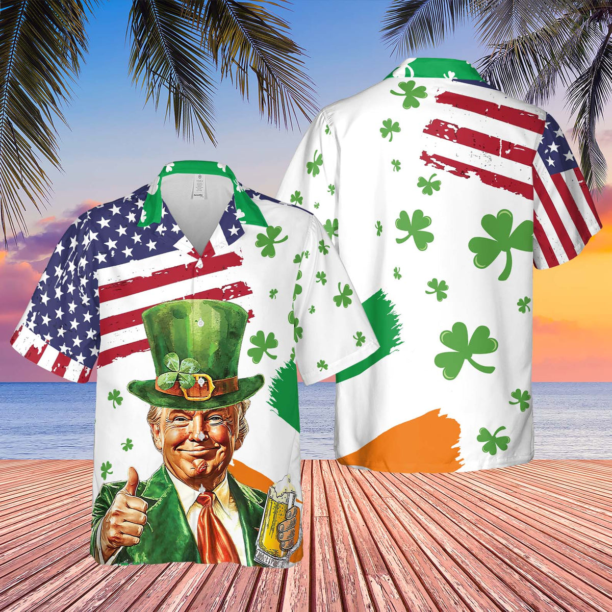 Trump USA Irish Flag Hawaiian Shirt, Funny Political Shirt, St. Patrick's Day Shirt