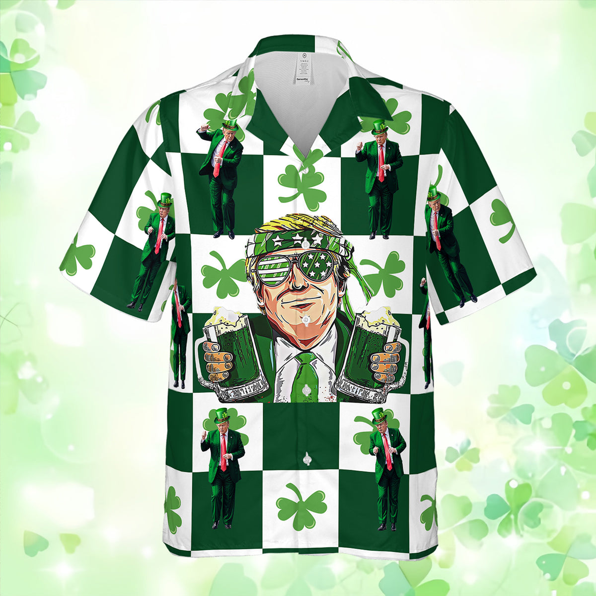 Trump2024 Drinking Beer Hawaiian Shirt, St. Patrick's Day Shirt, Funny Political Shirt