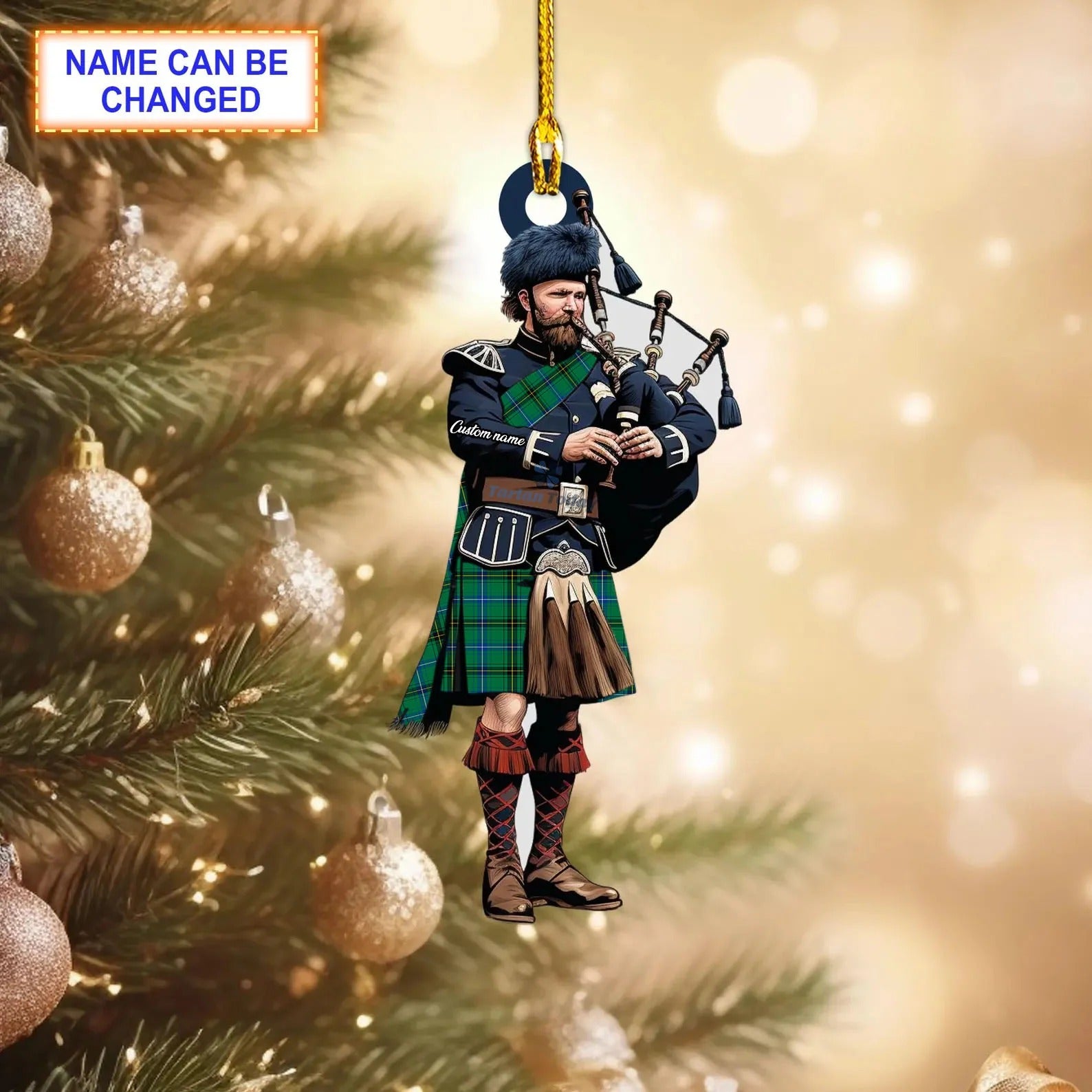 Personalized Clan Henderson Ancient Tartan Bagpipe Ornament, Christmas Ornament, Christmas Gift