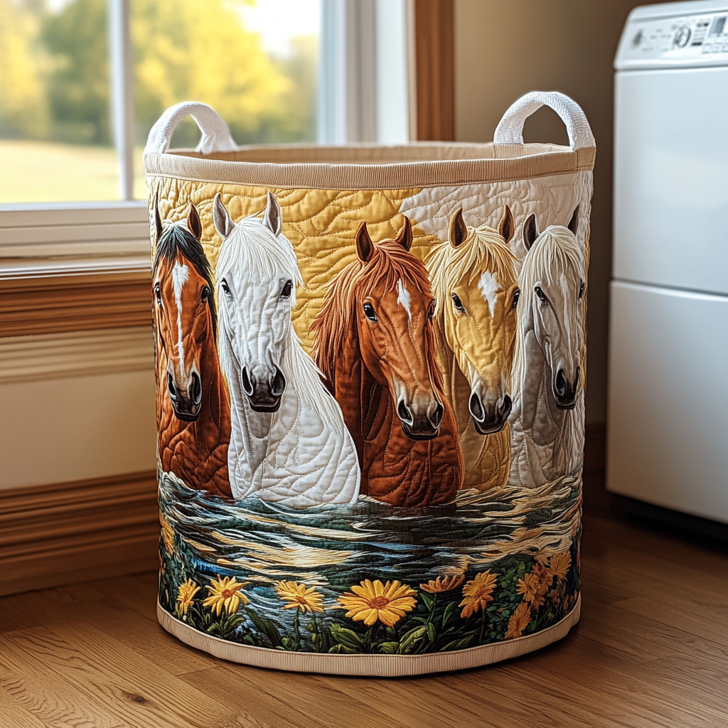 Horse Blossom Laundry Basket Laundry Gifts, Housewarming Gift Ideas, Mother's Day Gifts
