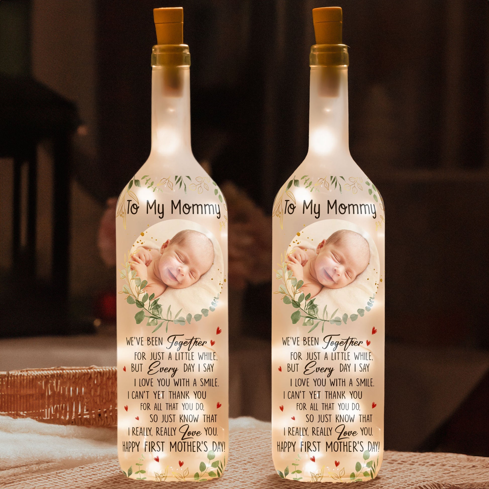 To My Mommy Personalized Bottle Lamp, Wine Bottle Lights, Mother's Day Gift