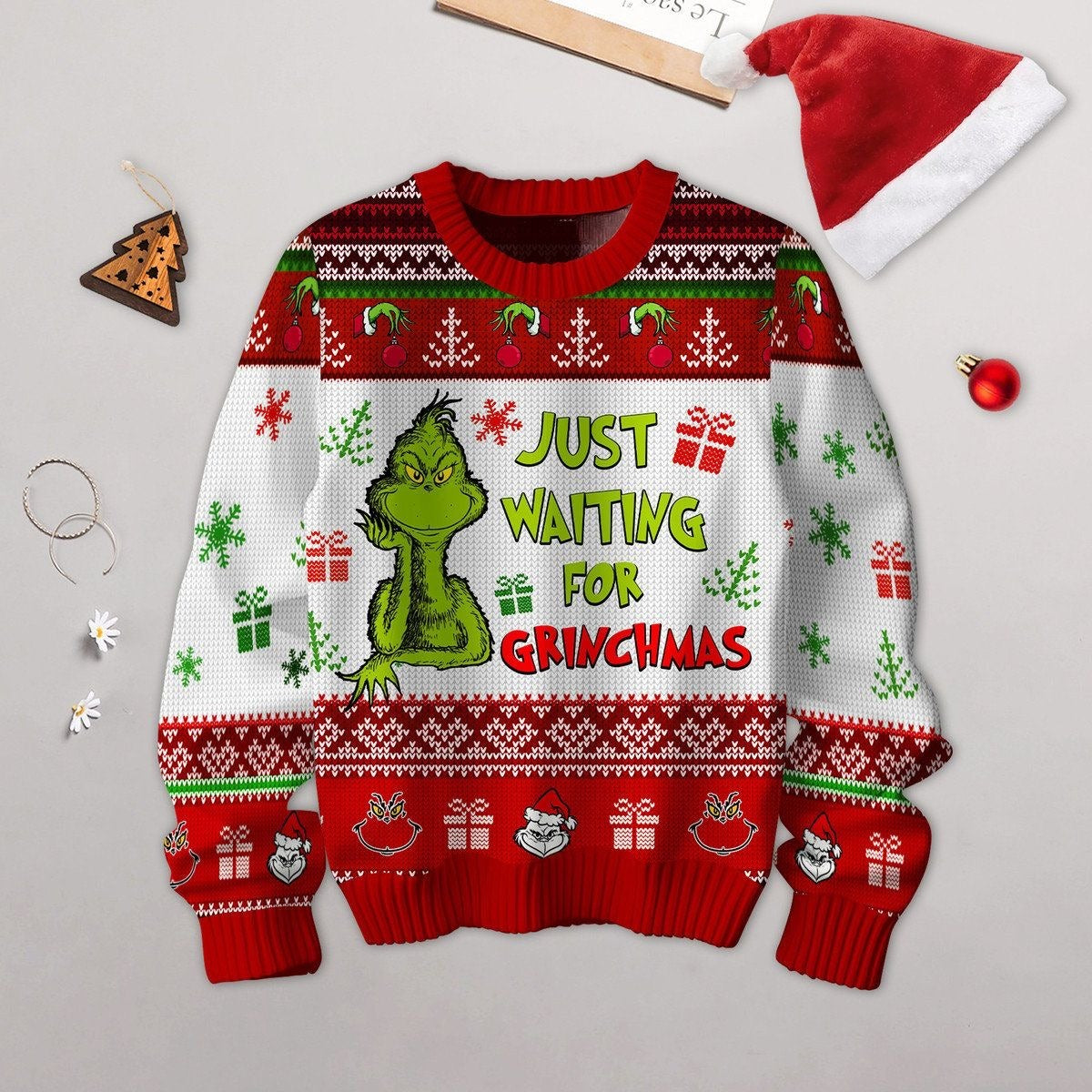 Just Waiting For Grinchmas Funny Christmas Ugly Sweater, Christmas Gifts