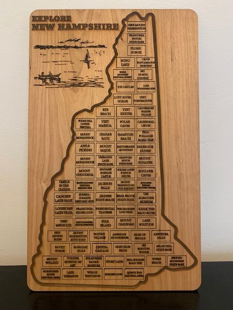 New Hampshire Bucket List Board, Gift For Nature Lover, Wooden Tracker