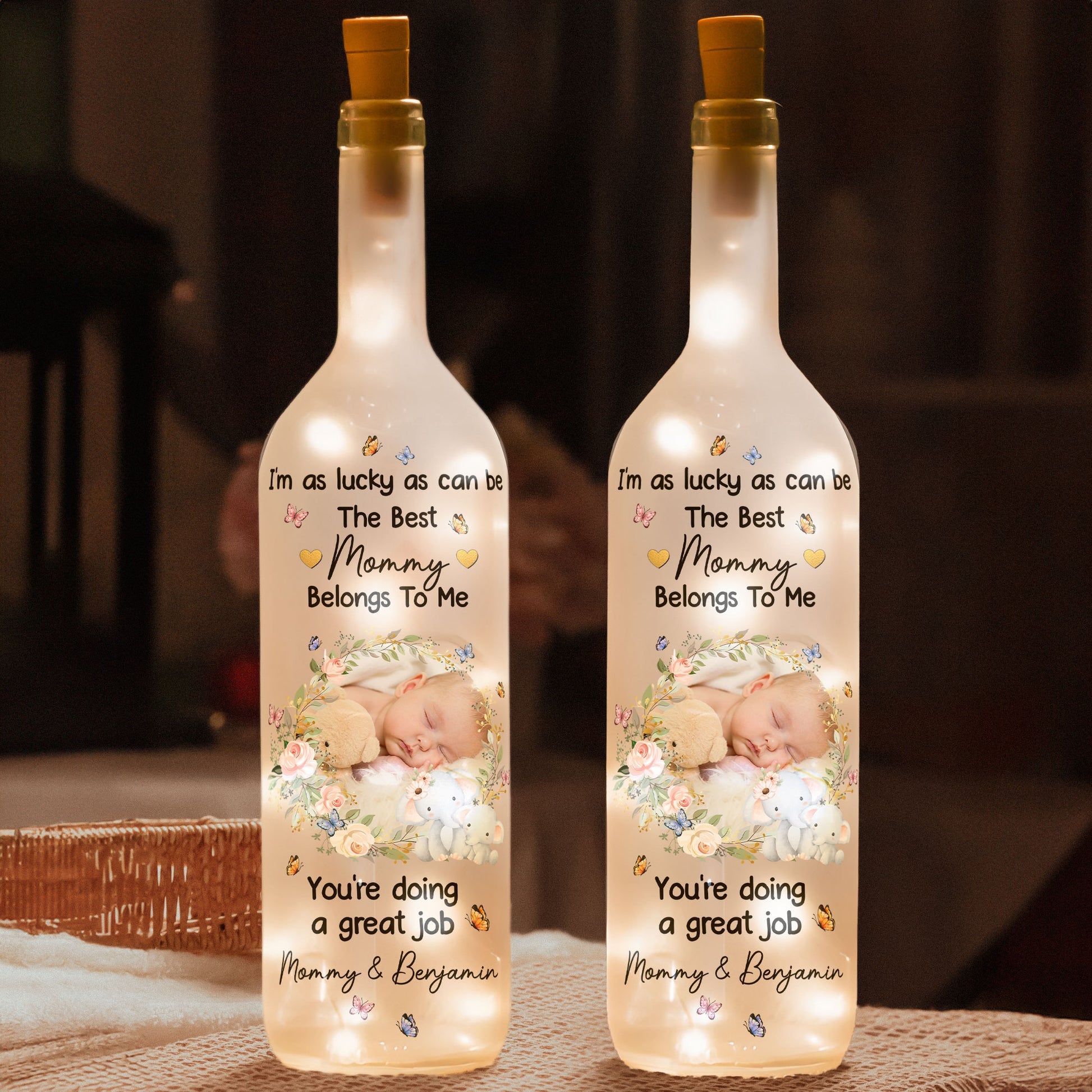 I'm As Lucky As Can Be The Best Mommy Personalized Bottle Lamp, Wine Bottle Lights, Mother's Day Gift