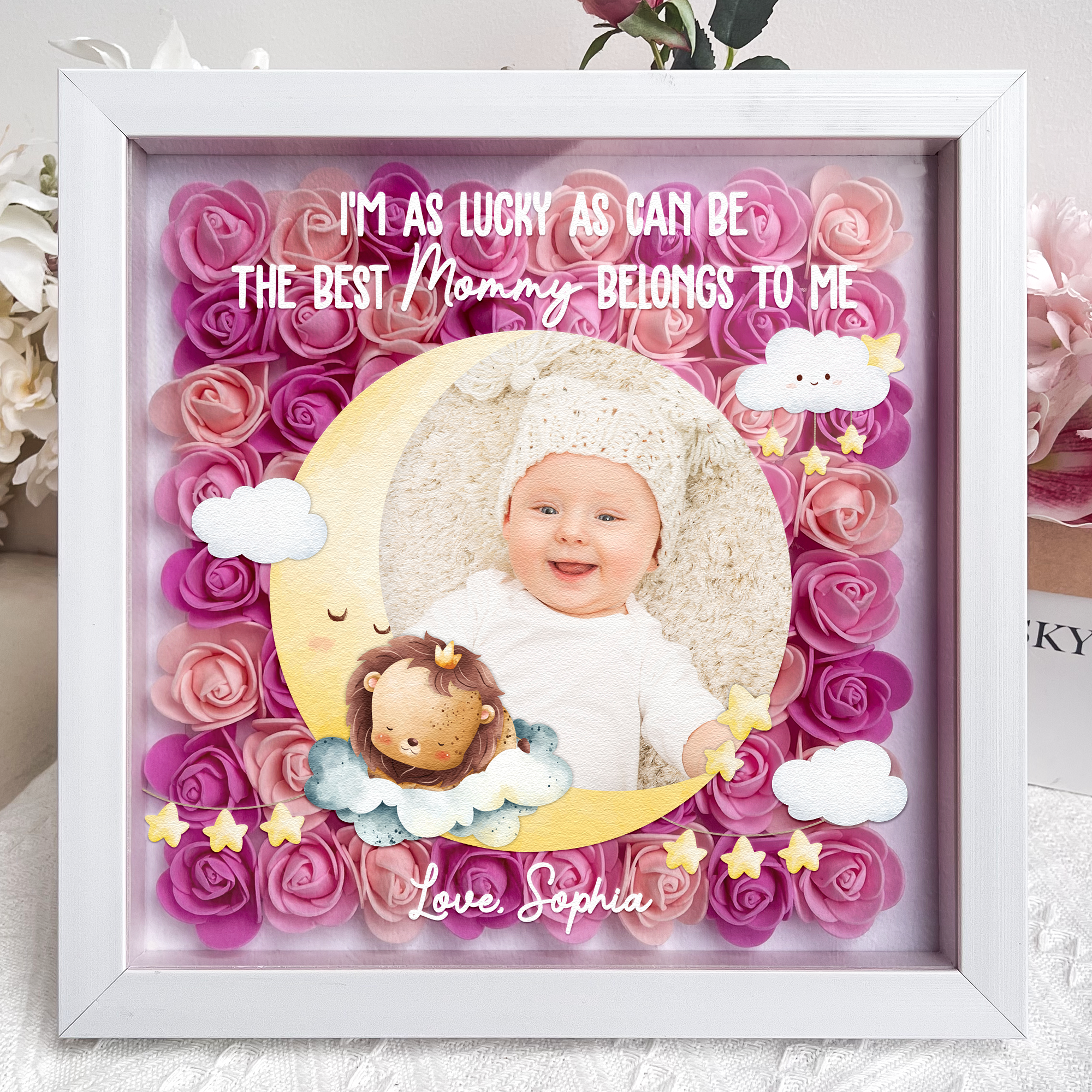 The Best Mommy Personalized Photo Flower Shadow Box, Mothers Day Gift