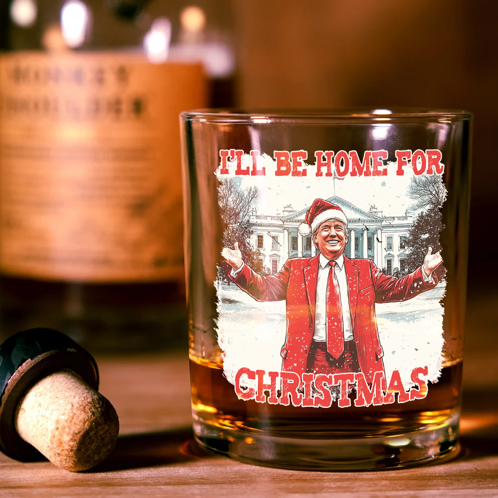 Trump I'll Be Home For Christmas Rock Glass, Rock Whiskey Glass, Gift For Trump Supporter