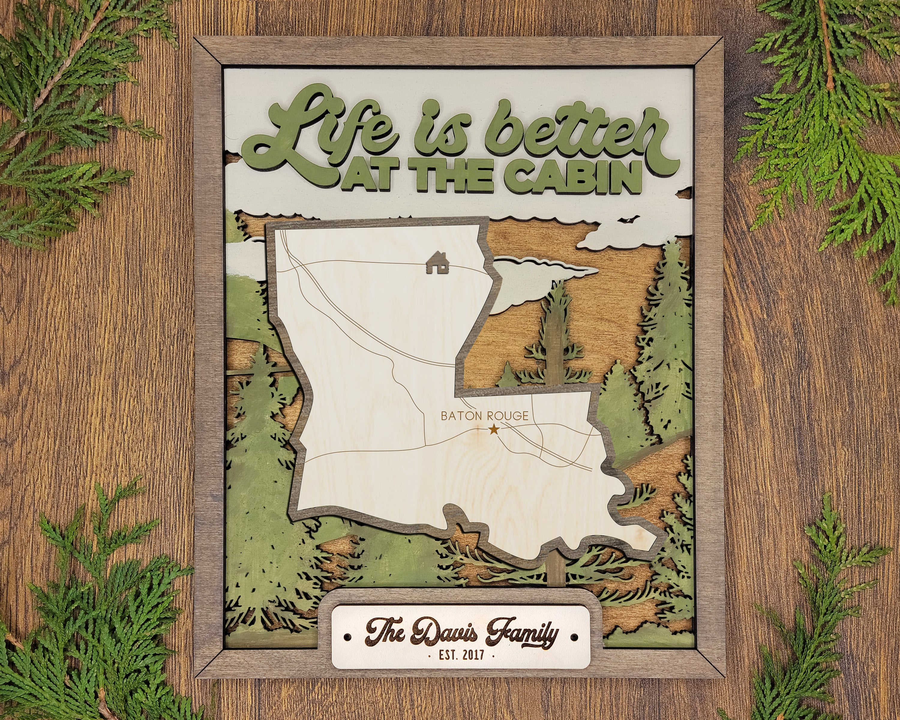 Personalized Louisiana States Wood Frame, 50 States 2 Layers Wood Plaque, Gift For Nature Lovers