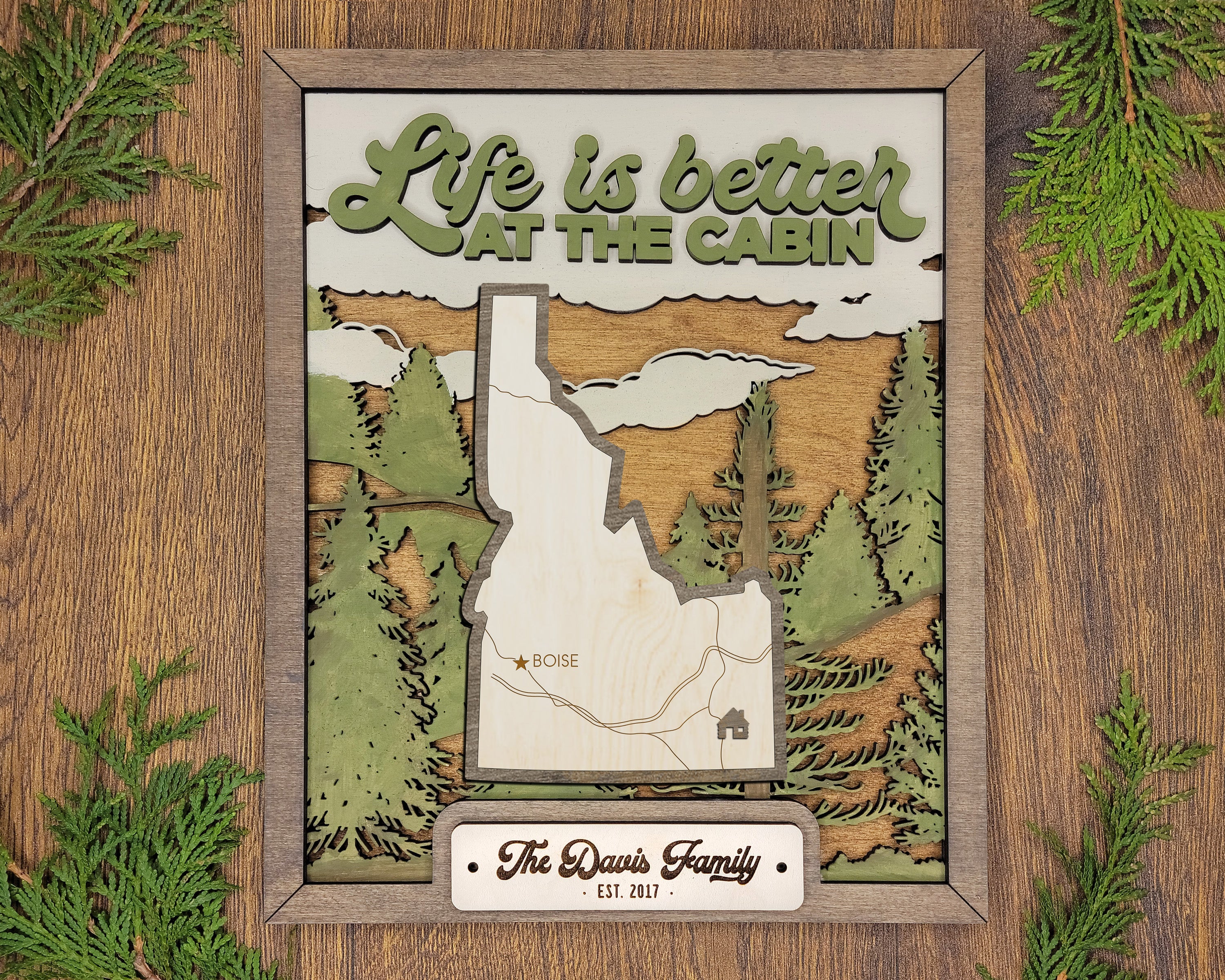 Personalized Idaho States Wood Frame, 50 States 2 Layers Wood Plaque, Gift For Nature Lovers