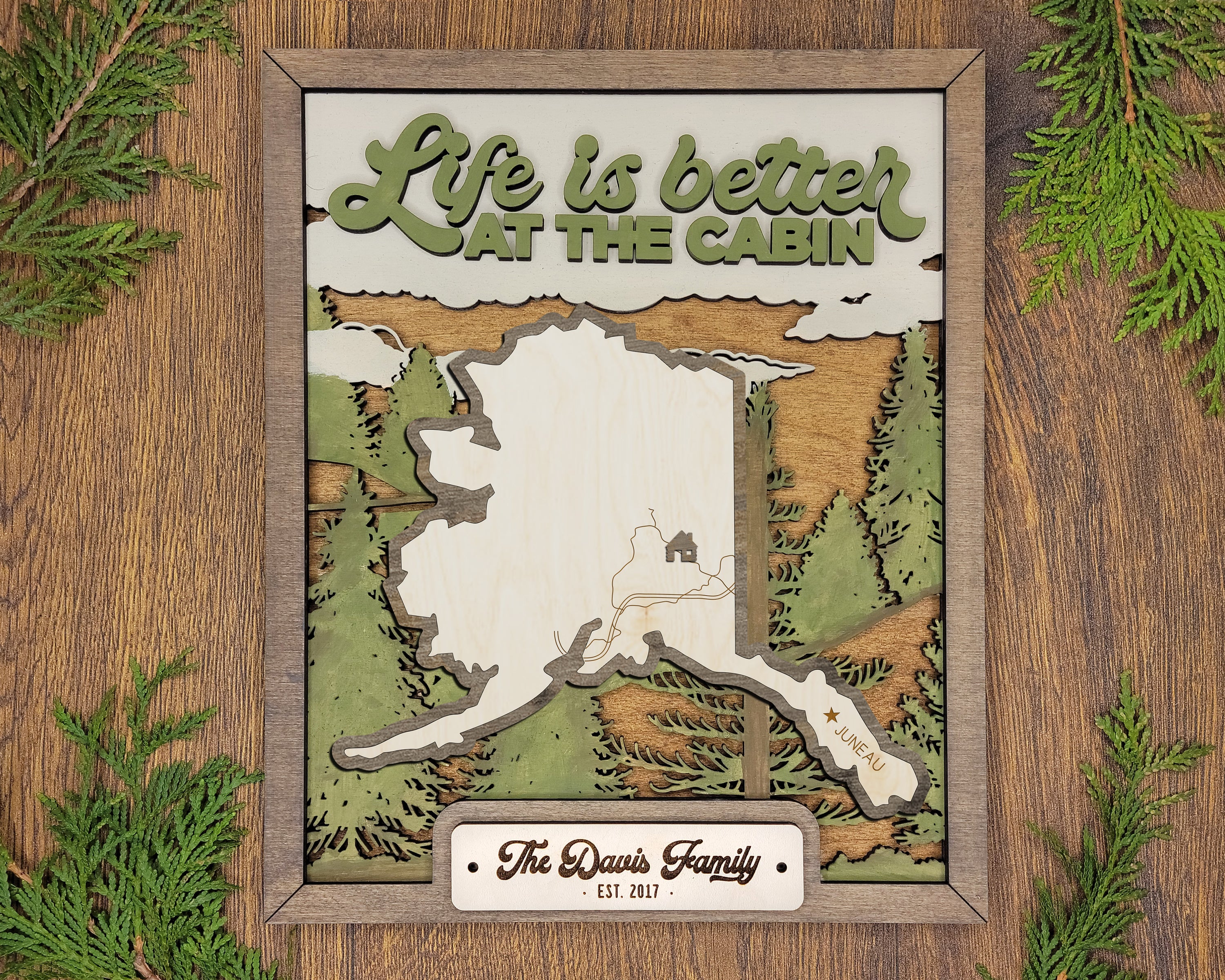 Personalized Alaska States Wood Frame, 50 States 2 Layers Wood Plaque, Gift For Nature Lovers