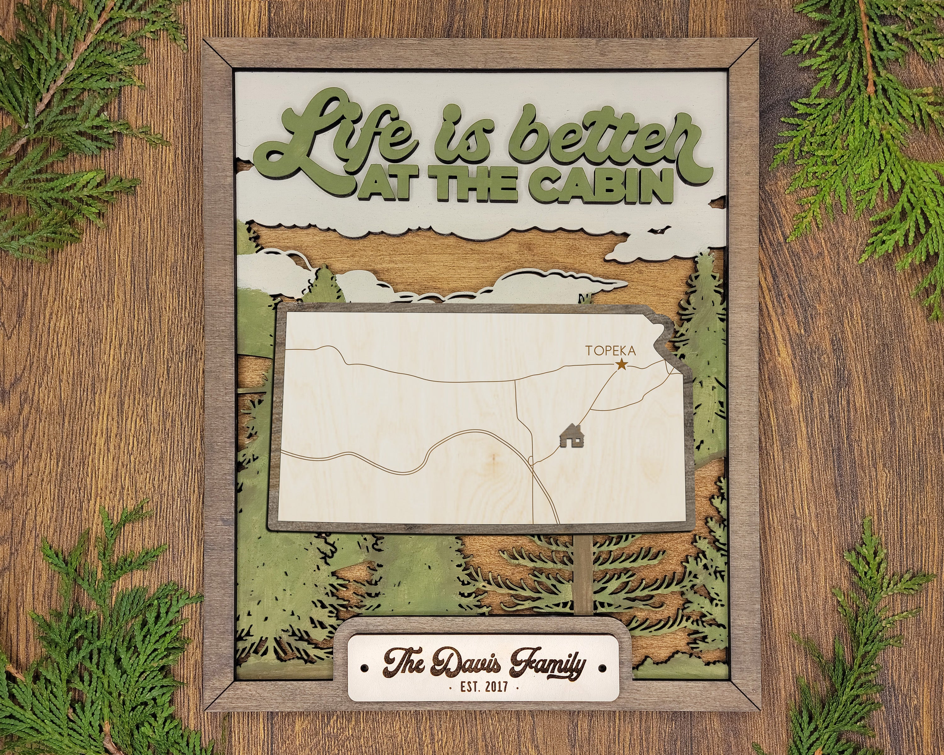 Personalized Kansas States Wood Frame, 50 States 2 Layers Wood Plaque, Gift For Nature Lovers