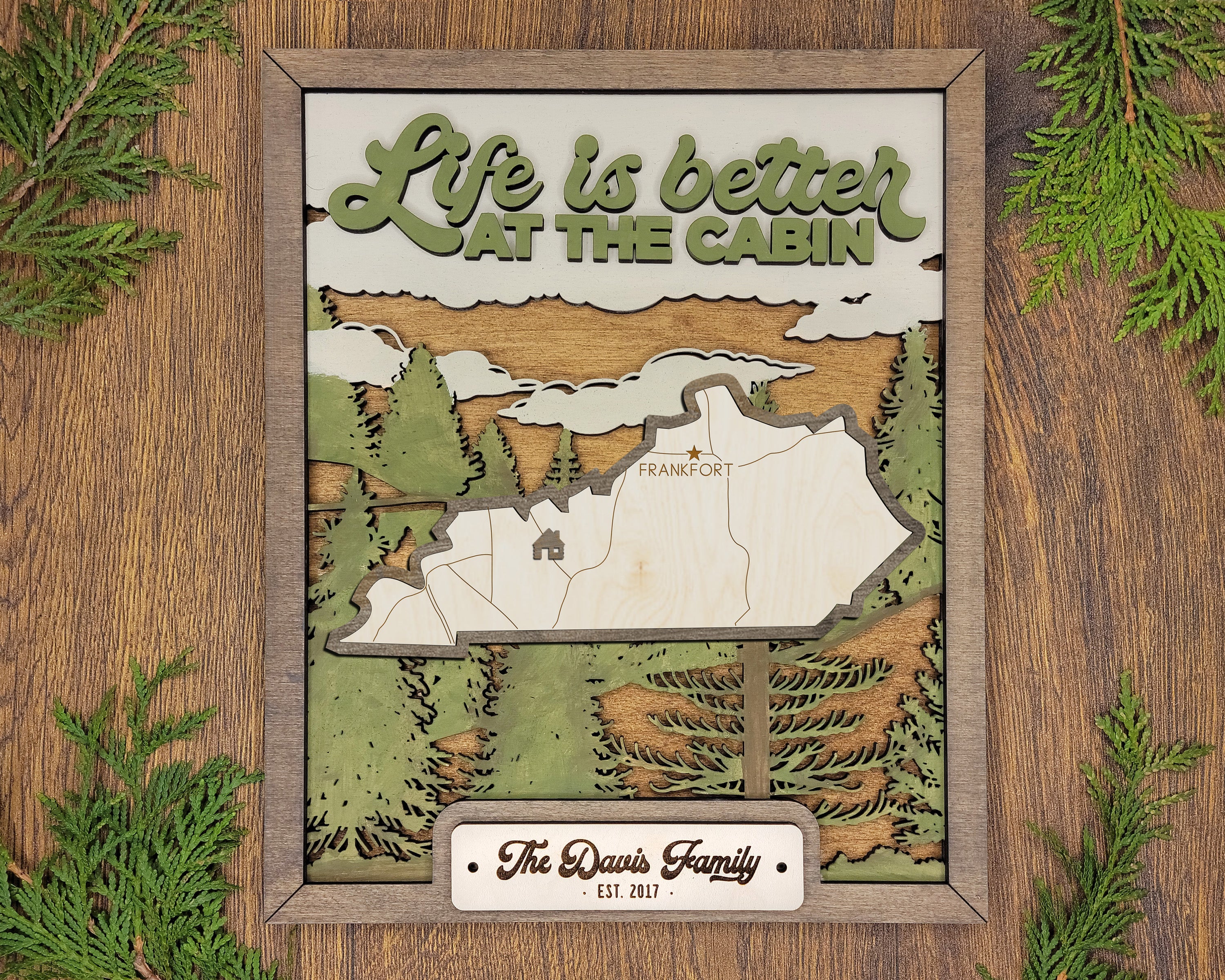 Personalized Kentucky States Wood Frame, 50 States 2 Layers Wood Plaque, Gift For Nature Lovers